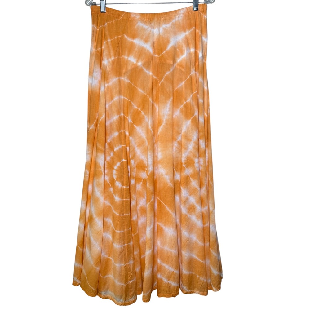 SOFT‎ SURROUNDINGS Orange Tie Dye Cotton Lined Boho Maxi Skirt Size Small